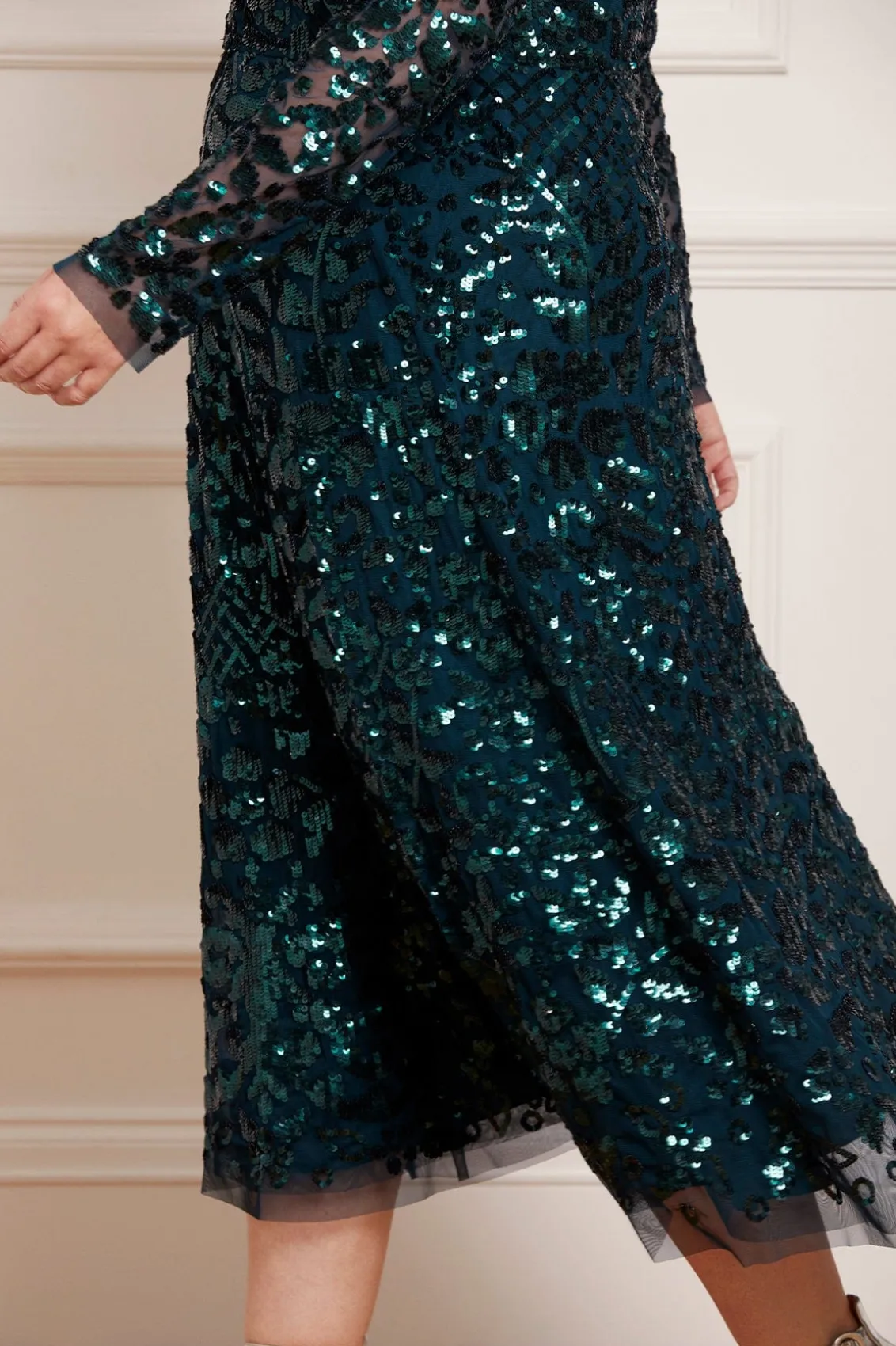 Evening Dresses | Embellished Dresses^Needle & Thread Aurelia Long Sleeve Ballerina Dress Green