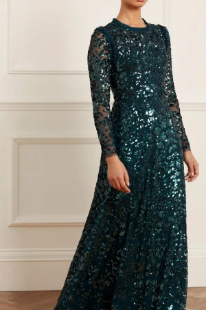 Evening Dresses | Embellished Dresses^Needle & Thread Aurelia Long Sleeve Gown Green
