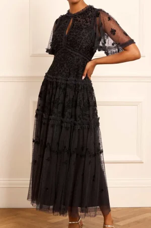 Evening Dresses | Embroidered Dresses^Needle & Thread Autumn Lace Ankle Gown Black