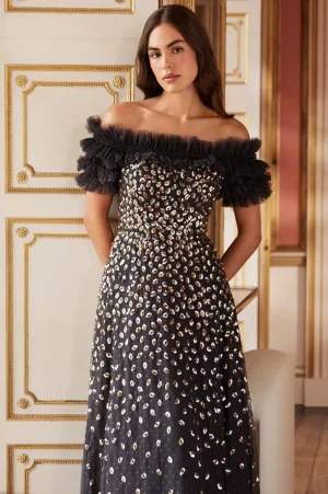 Evening Dresses | Embellished Dresses^Needle & Thread Autumn Leaves Off-Shoulder Ballerina Dress Black