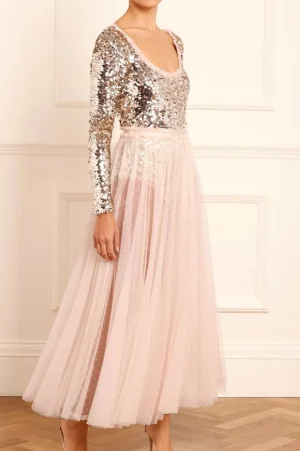 Embellished Dresses | Responsibly Sourced^Needle & Thread Ballet Sequin Bodysuit Ankle Gown Beige