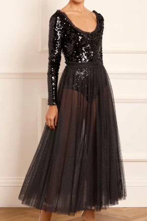 Embellished Dresses | Responsibly Sourced^Needle & Thread Ballet Sequin Bodysuit Ankle Gown Black