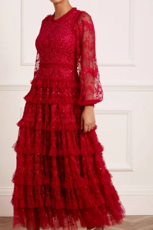 Embroidered Dresses | Exclusives^Needle & Thread Blossom Lace Ankle Gown Red