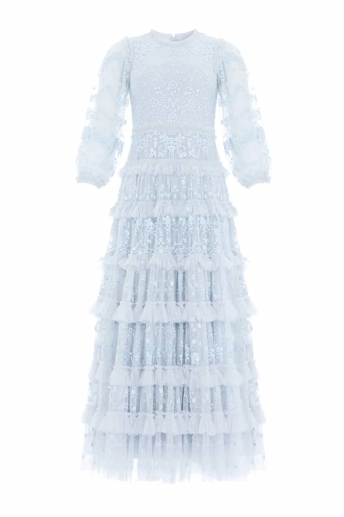 Embroidered Dresses | Responsibly Sourced^Needle & Thread Blossom Lace Ankle Gown Blue