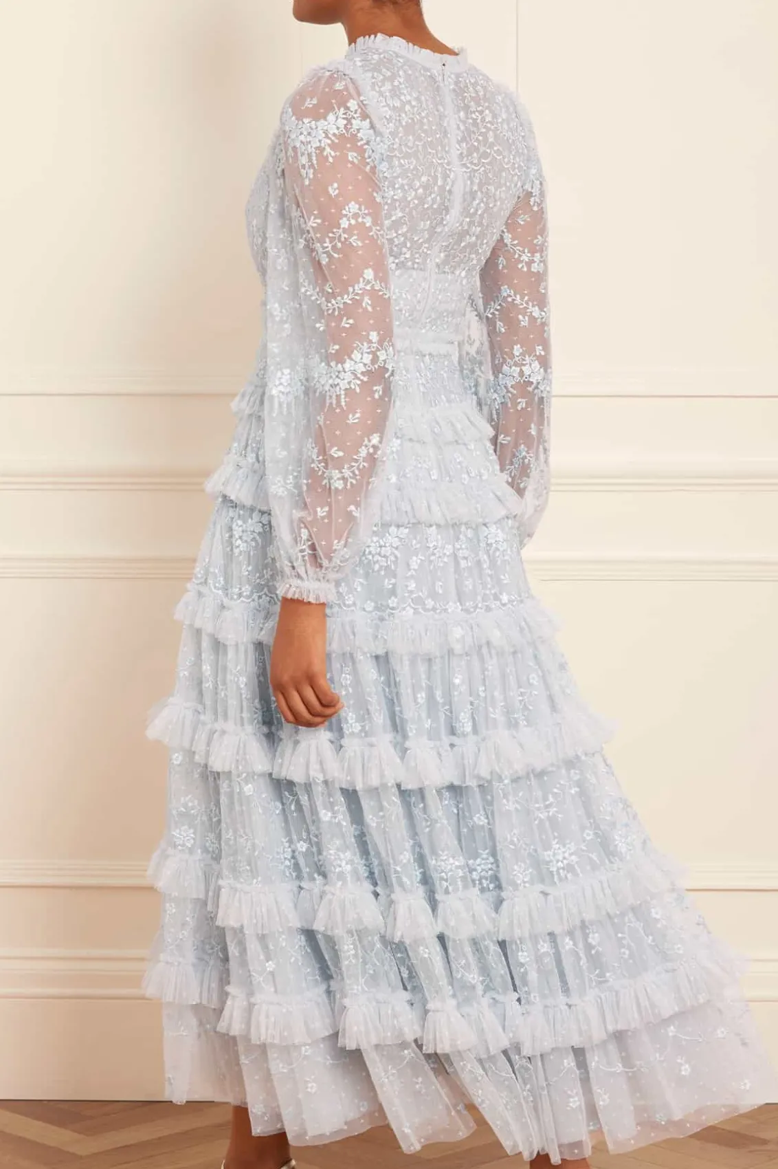 Embroidered Dresses | Responsibly Sourced^Needle & Thread Blossom Lace Ankle Gown Blue