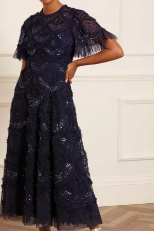Evening Dresses | Embroidered Dresses^Needle & Thread Carmen Ruffle Ankle Gown Blue