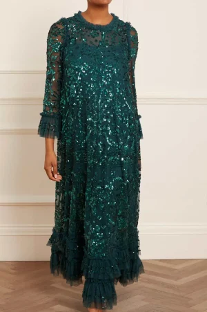 Evening Dresses | Embellished Dresses^Needle & Thread Celia Long Sleeve Ankle Gown Green