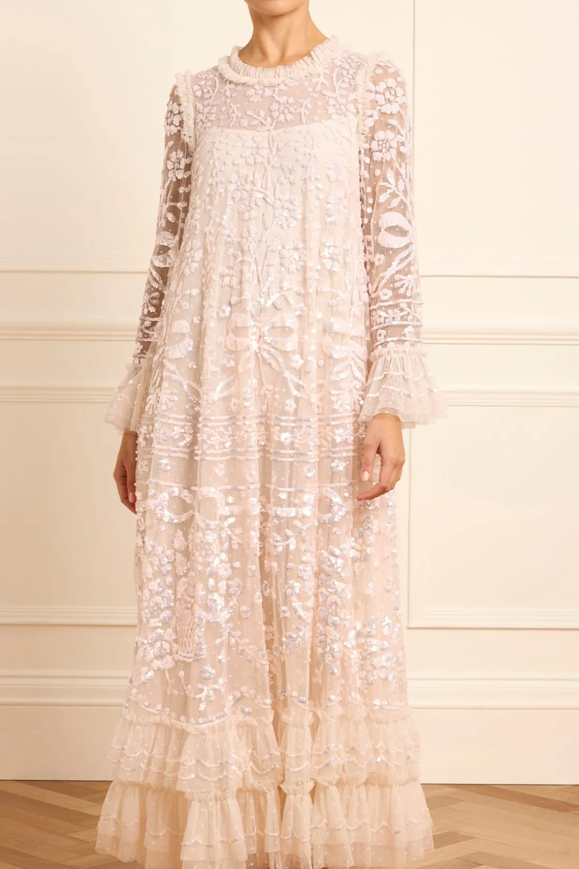Evening Dresses | Embellished Dresses^Needle & Thread Celia Long Sleeve Ankle Gown Champagne