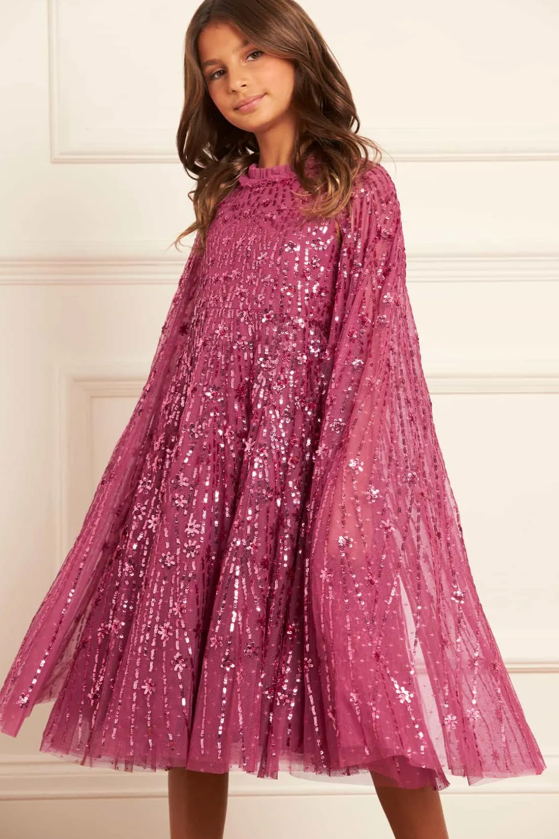 Kids Embellished Dresses | Kids Responsibly Sourced^Needle & Thread Comet Cape Kids Dress Pink