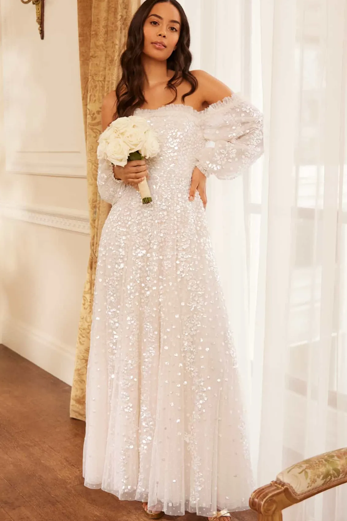 Bridal | Evening Dresses^Needle & Thread Confetti Gloss Off-Shoulder Gown Champagne