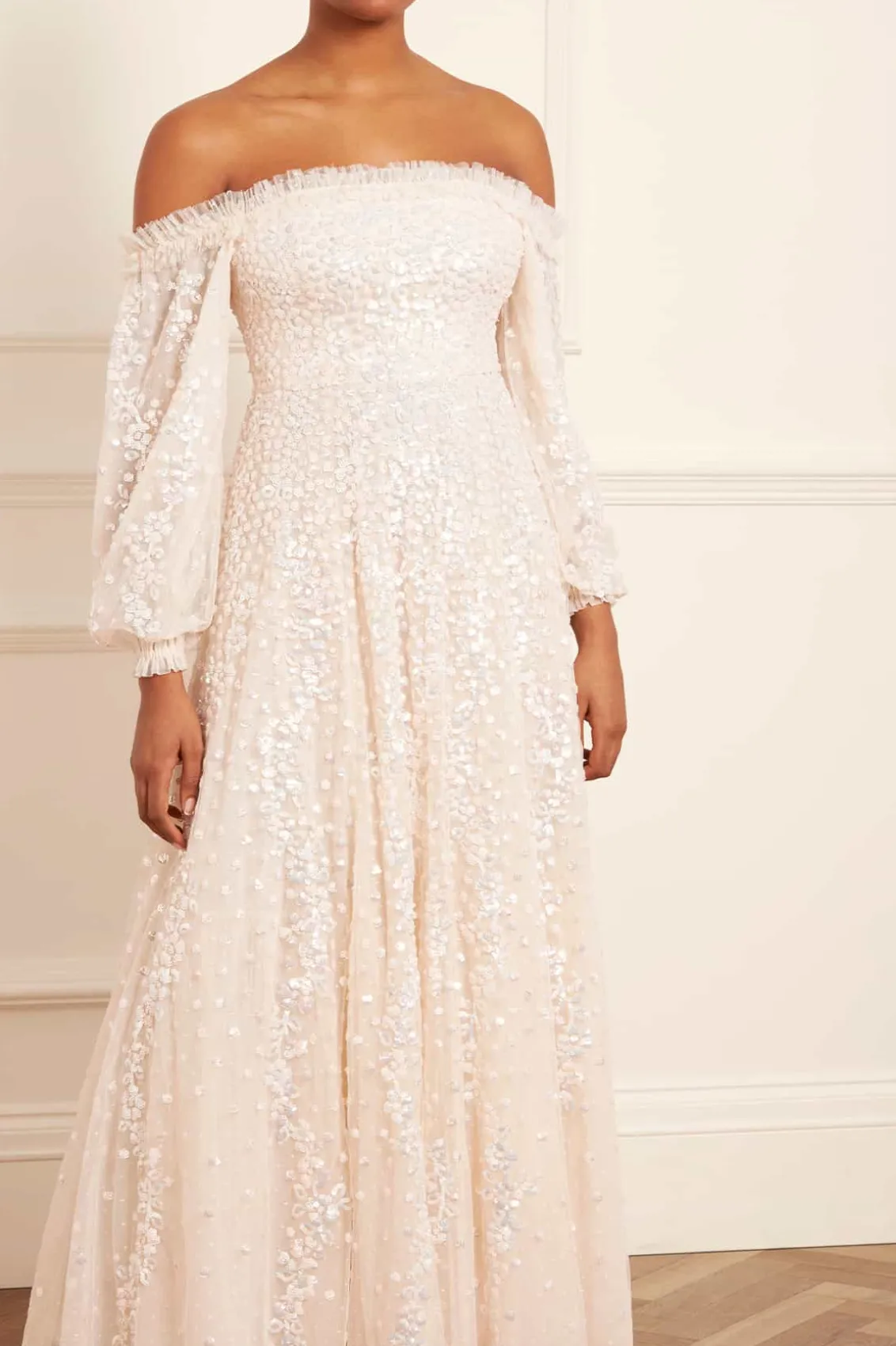 Bridal | Evening Dresses^Needle & Thread Confetti Gloss Off-Shoulder Gown Champagne