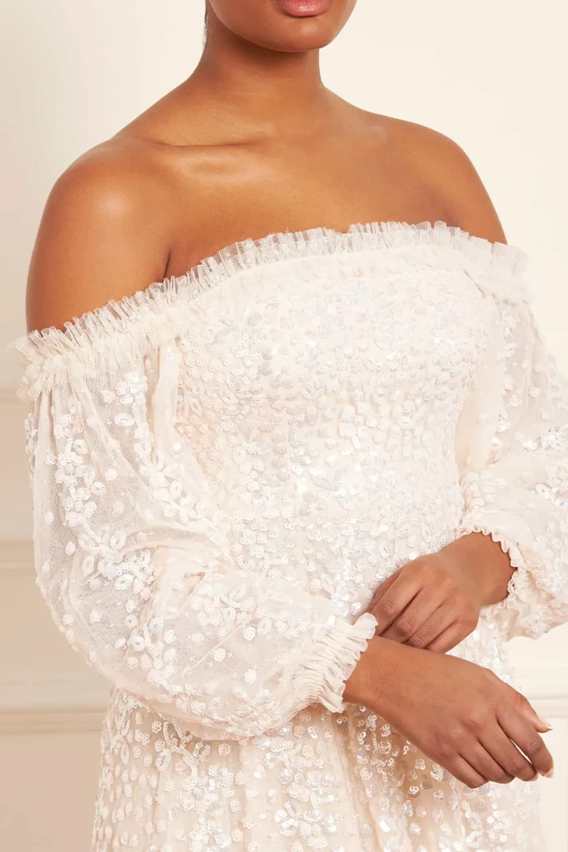 Bridal | Evening Dresses^Needle & Thread Confetti Gloss Off-Shoulder Gown Champagne