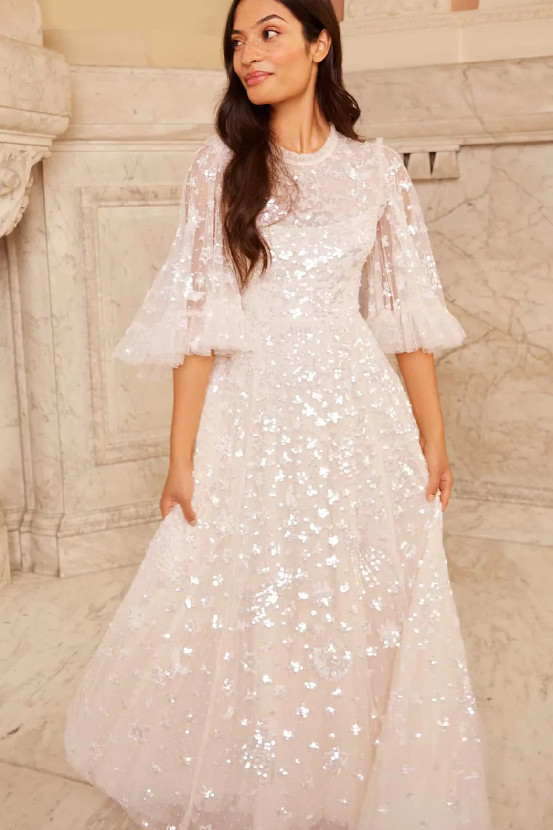 Bridal | Mummy & Me^Needle & Thread Constellation Gloss Ankle Gown Champagne