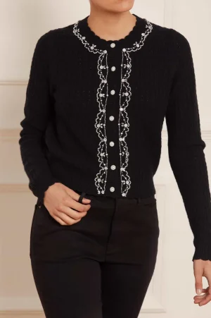 Knitwear^Needle & Thread Crystal Border Short Cardigan Black