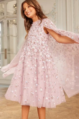 Mummy & Me | Kids Embellished Dresses^Needle & Thread Dahlia Ditsy Cape Kids Dress Purple