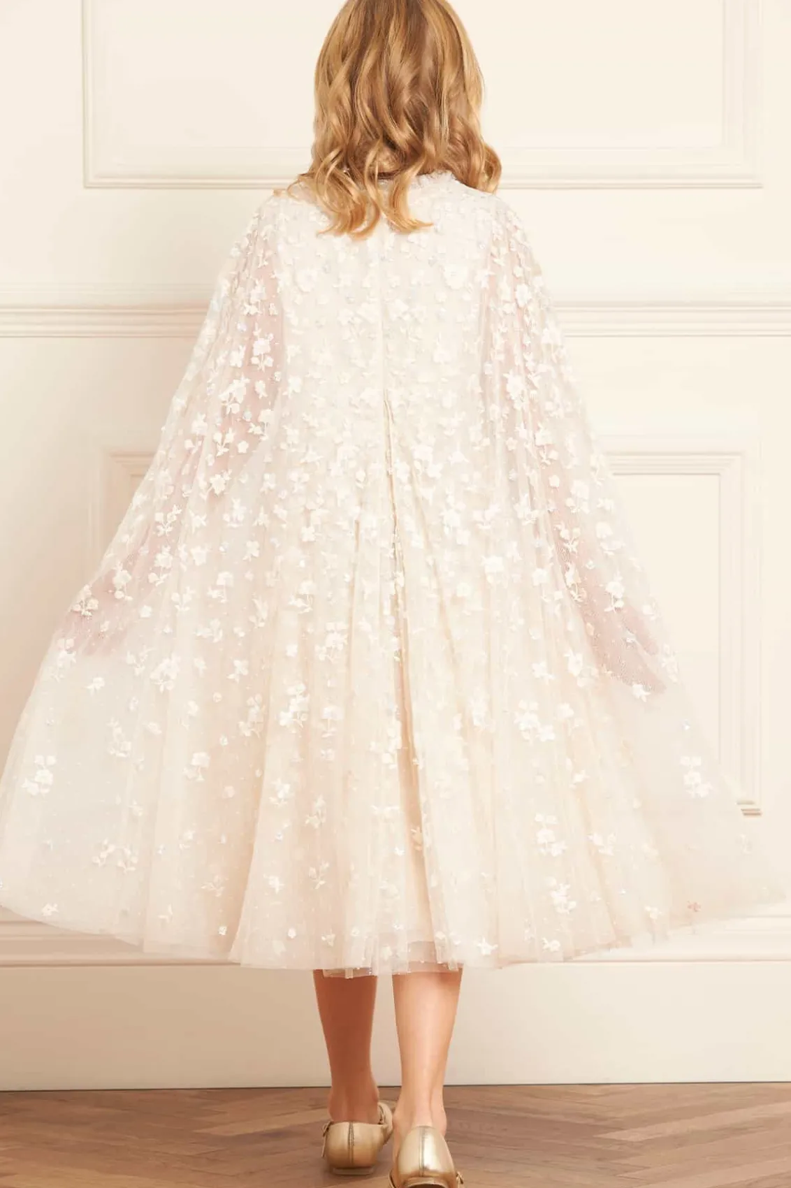 Mummy & Me | Flower Girl^Needle & Thread Dahlia Ditsy Cape Kids Dress Champagne