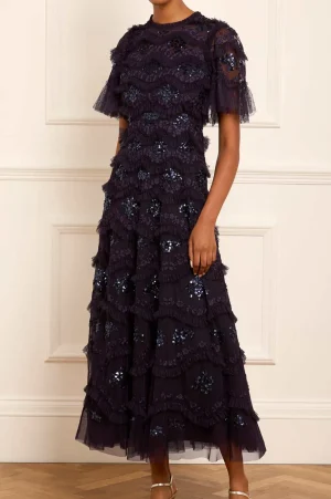 Evening Dresses | Embroidered Dresses^Needle & Thread Daisy Wave Ankle Gown Blue