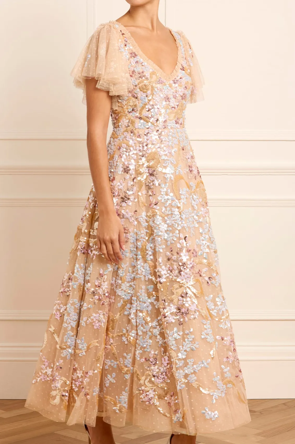 Evening Dresses | Responsibly Sourced^Needle & Thread Dancing Ribbon Ankle Gown Gold