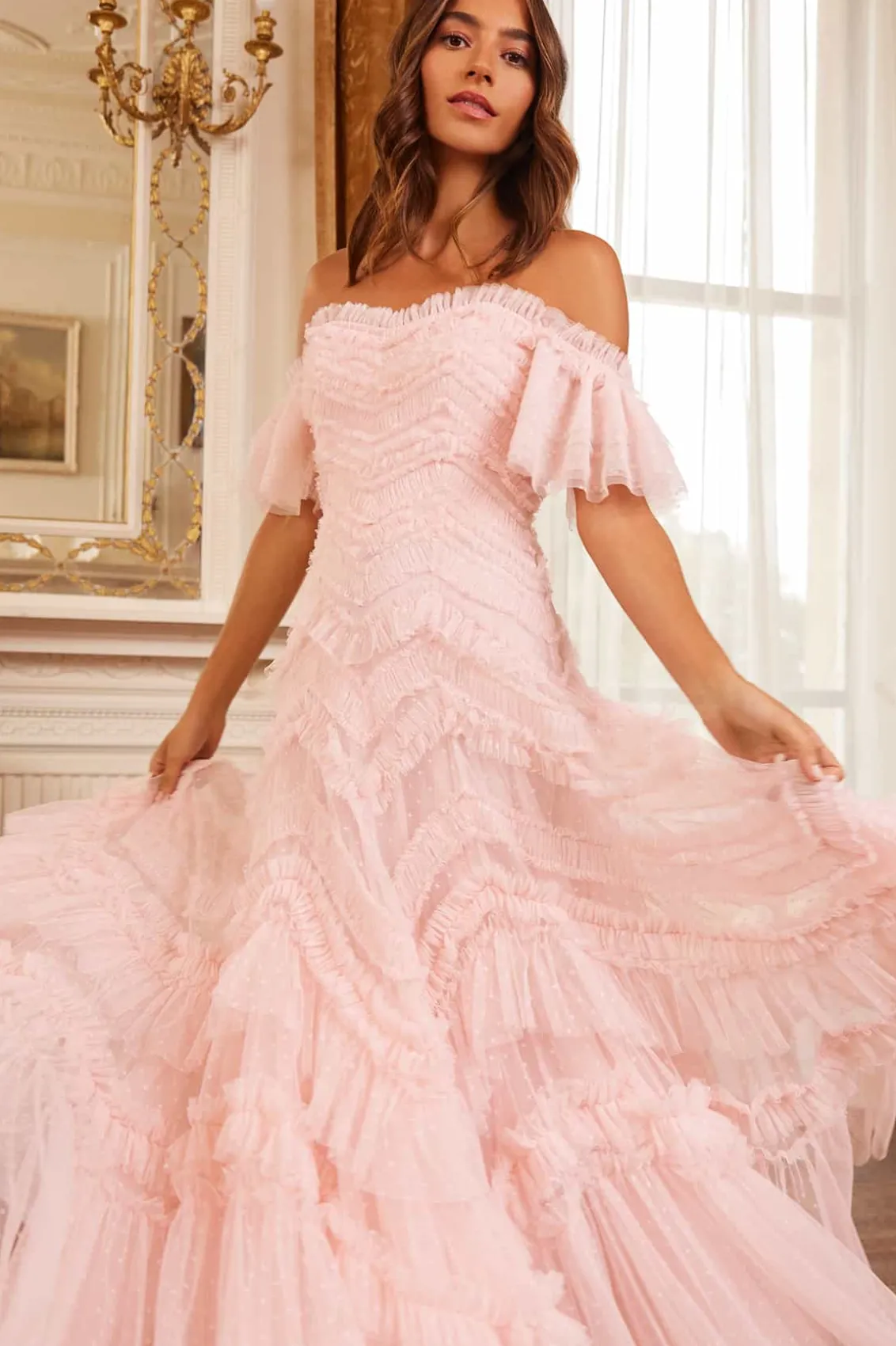 Evening Dresses | Responsibly Sourced^Needle & Thread Elia Off-Shoulder Gown Pink