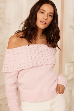 Knitwear^Needle & Thread Embellished Bardot Jumper Pink