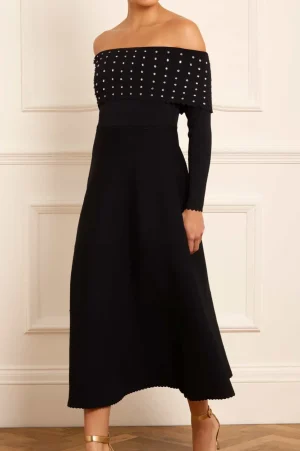 Day Dresses | Knitted Dresses^Needle & Thread Embellished Bardot Knit Gown Black