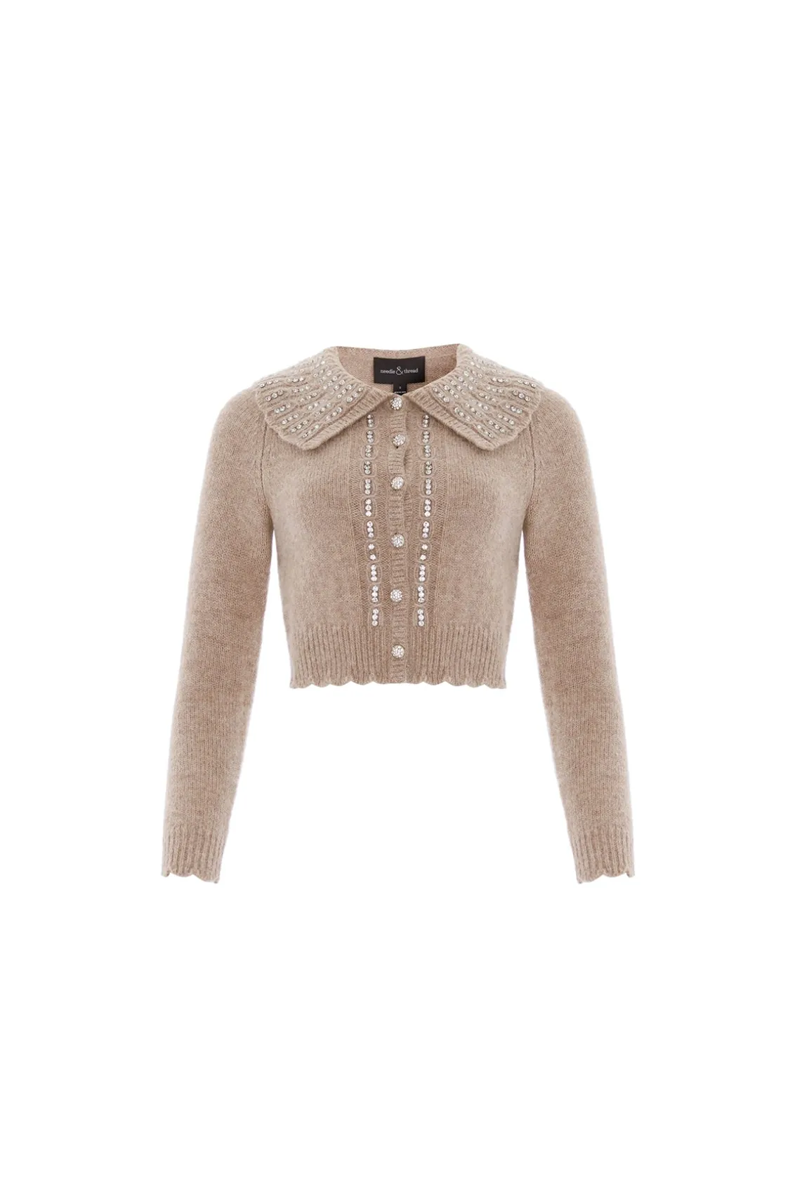 Knitwear^Needle & Thread Embellished Collar Short Cardigan Beige