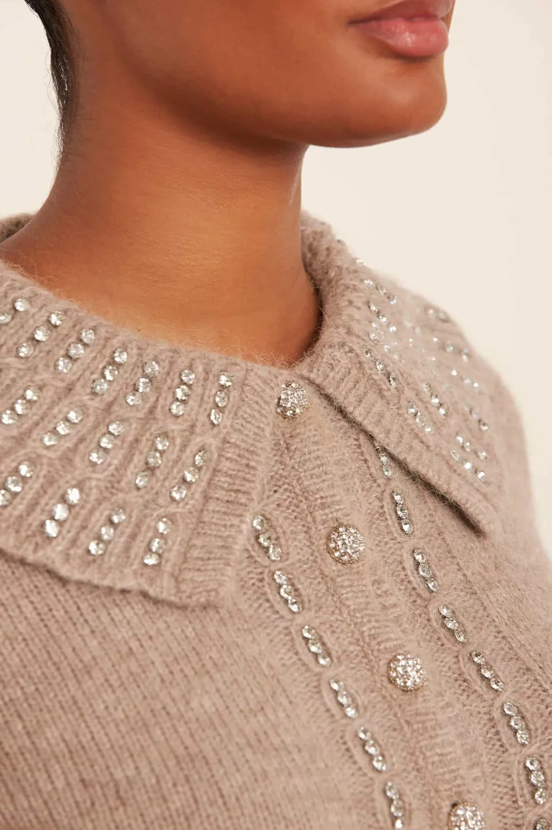 Knitwear^Needle & Thread Embellished Collar Short Cardigan Beige