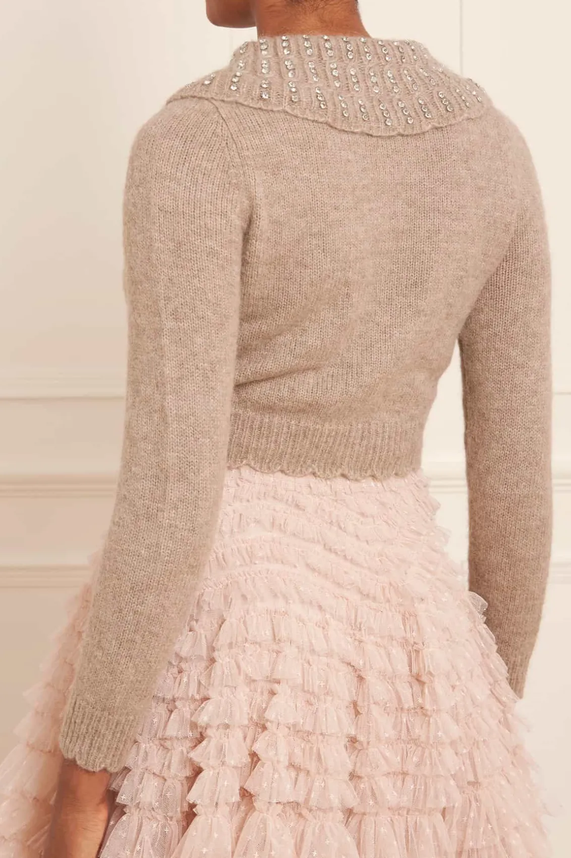 Knitwear^Needle & Thread Embellished Collar Short Cardigan Beige