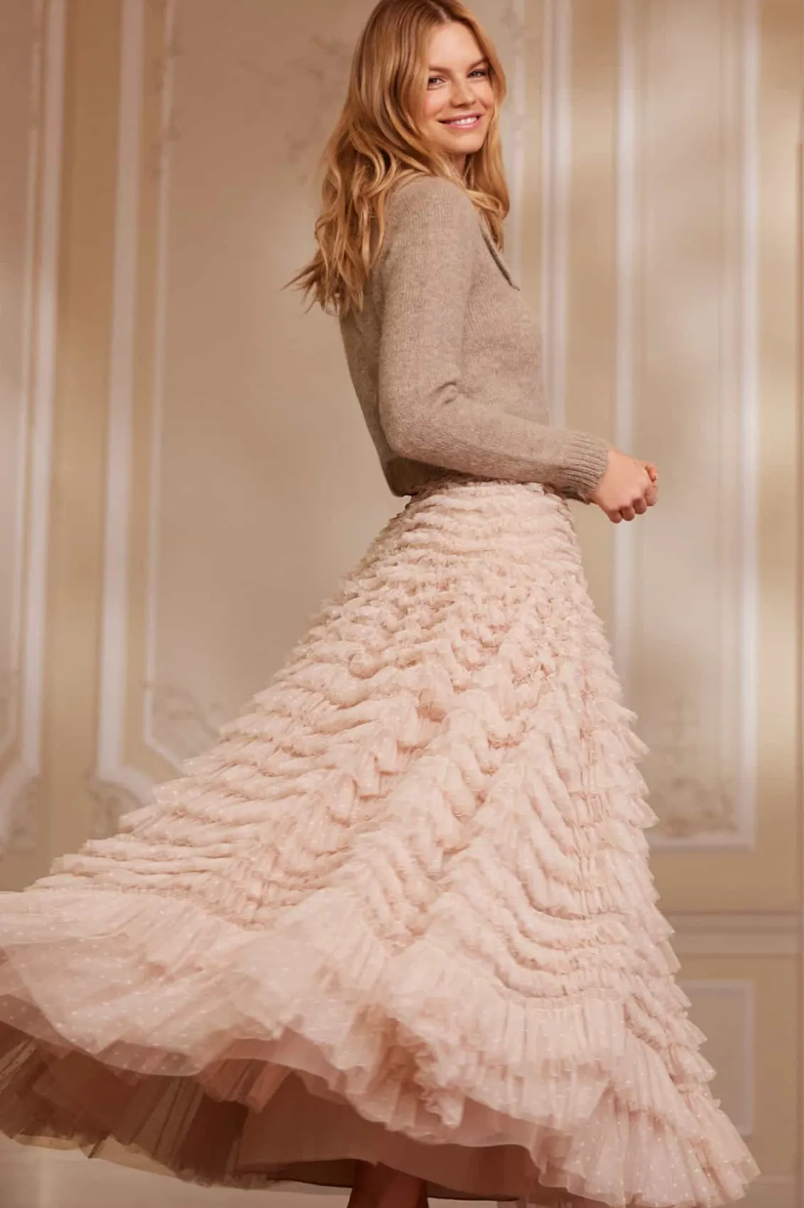 Knitwear^Needle & Thread Embellished Collar Short Cardigan Beige