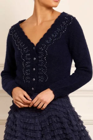 Knitwear^Needle & Thread Embellished V-Neck Short Cardigan Blue