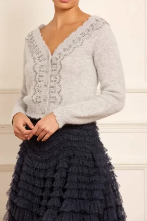 Knitwear^Needle & Thread Embellished V-Neck Short Cardigan Grey