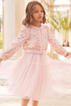 Mummy & Me^Needle & Thread Emily Lace Georgette Bomber Jacket Pink