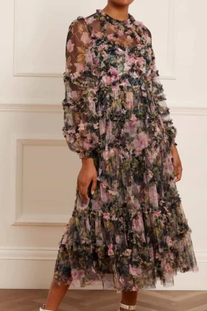 Wedding Guest | Evening Dresses^Needle & Thread English Rose Diamond Ruffle Ballerina Dress Black