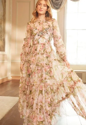 Wedding Guest | Mummy & Me^Needle & Thread English Rose Diamond Ruffle Gown Pink