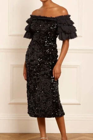 Embellished Dresses | Responsibly Sourced^Needle & Thread Essie Off-Shoulder Ballerina Dress Black