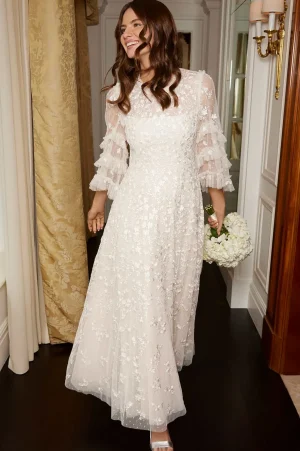 Bridal | Evening Dresses^Needle & Thread Everett Bloom Round Neck Ankle Gown Champagne