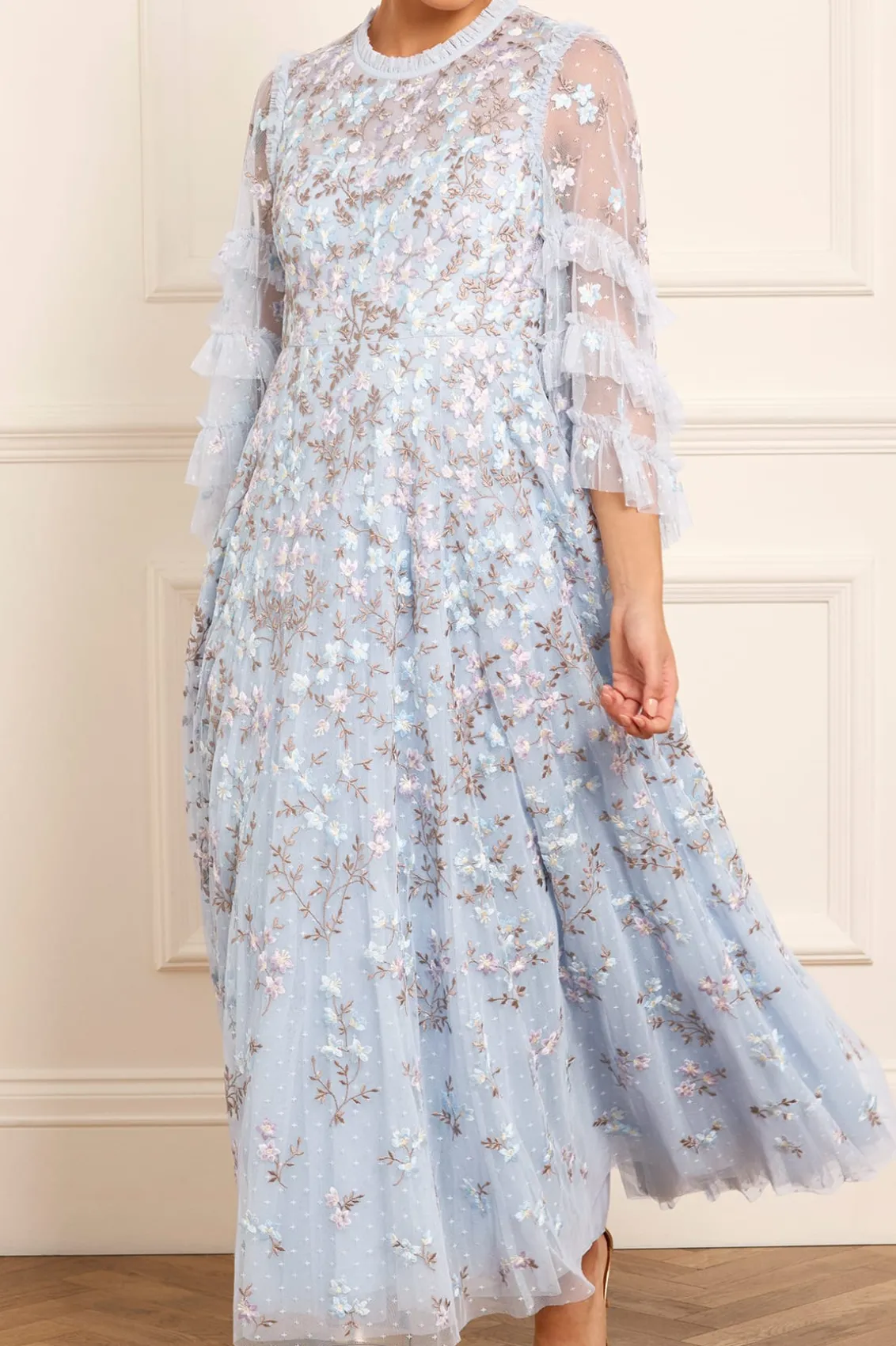 Evening Dresses | Embroidered Dresses^Needle & Thread Everett Bloom Round Neck Ankle Gown Blue