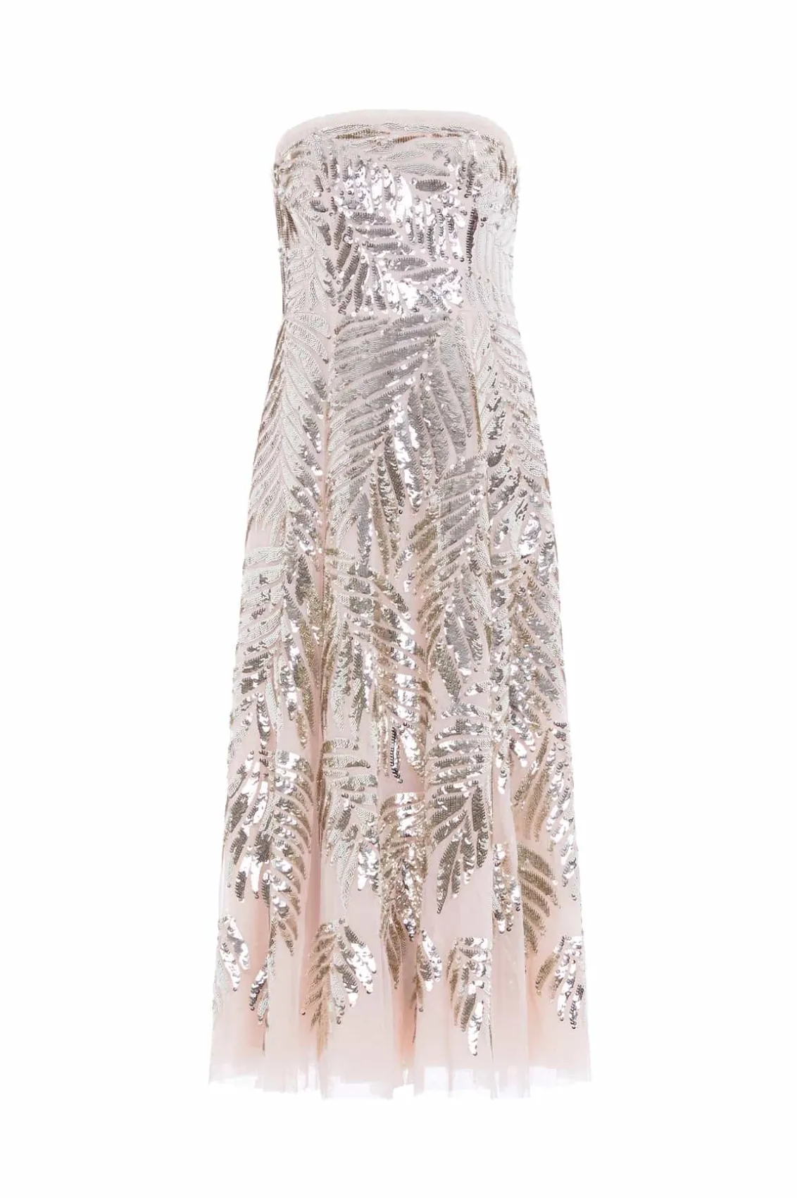 Evening Dresses | Embellished Dresses^Needle & Thread Feather Sequin Strapless Ballerina Dress Beige