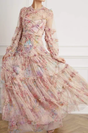 Printed Dresses | Dresses^Needle & Thread Floral Diamond Ruffle Gown Multi