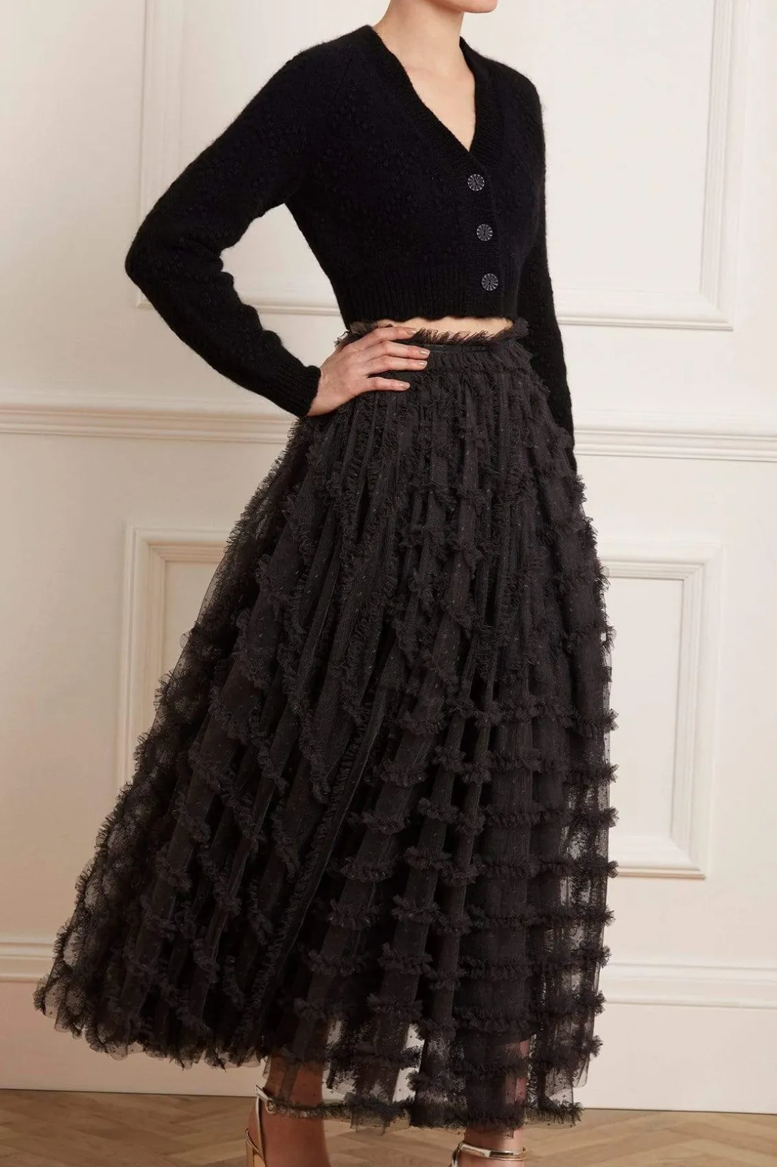 Exclusives | Skirts^Needle & Thread Florence Ruffle Ankle Skirt Black