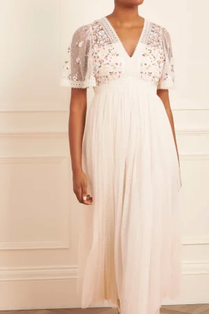 Embroidered Dresses | Responsibly Sourced^Needle & Thread Garland Ribbon Bodice Ankle Gown Champagne