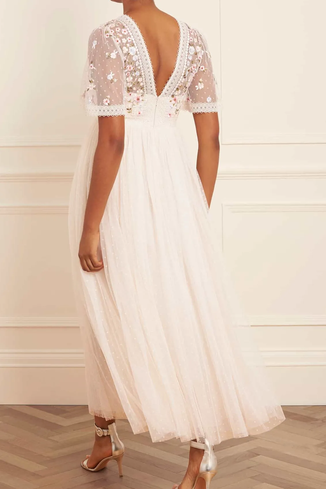 Embroidered Dresses | Responsibly Sourced^Needle & Thread Garland Ribbon Bodice Ankle Gown Champagne
