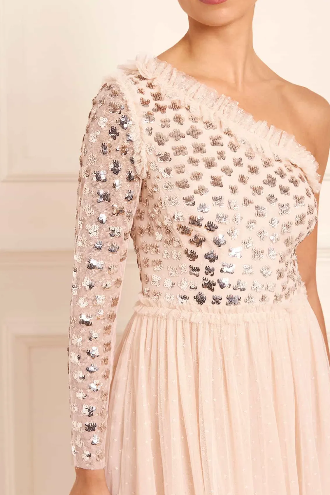 Bridesmaid | Evening Dresses^Needle & Thread Glisten Bodice One-Shoulder Ankle Gown Beige