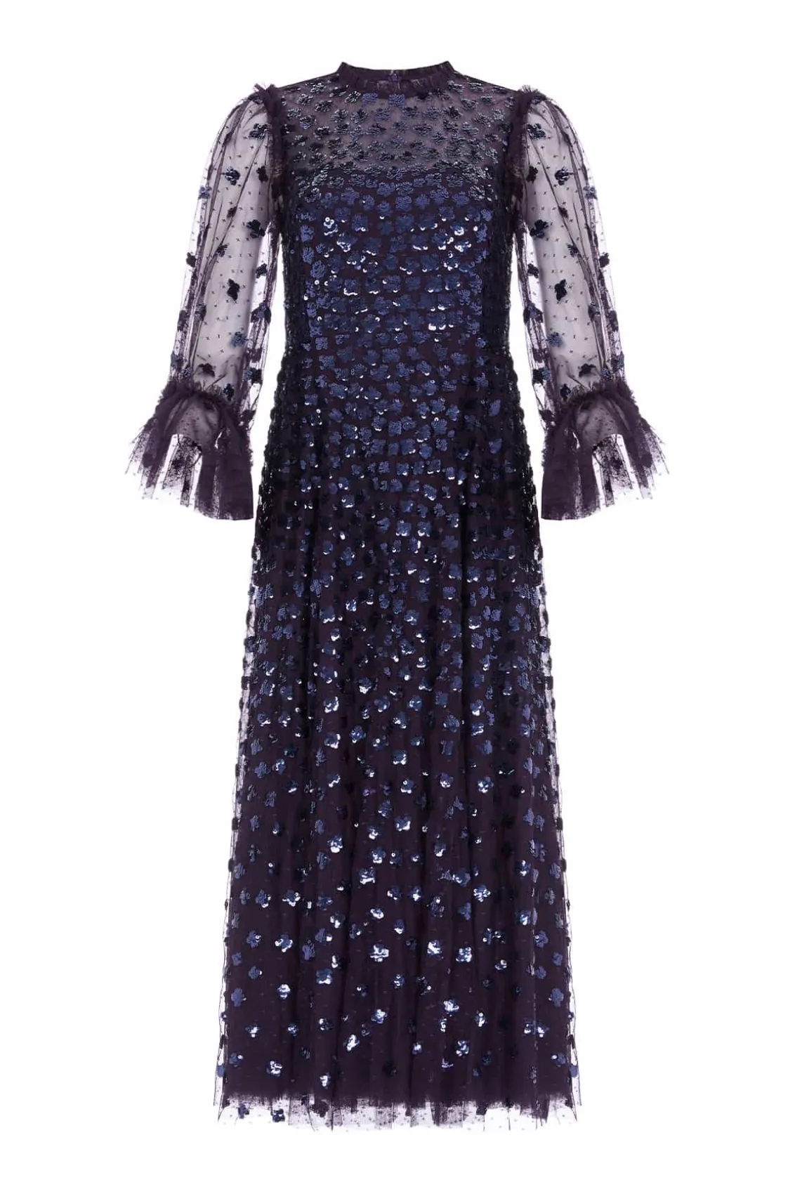 Embellished Dresses | Responsibly Sourced^Needle & Thread Glisten Long Sleeve Ankle Gown Blue