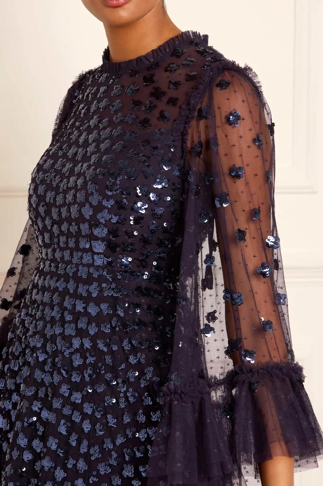 Embellished Dresses | Responsibly Sourced^Needle & Thread Glisten Long Sleeve Ankle Gown Blue