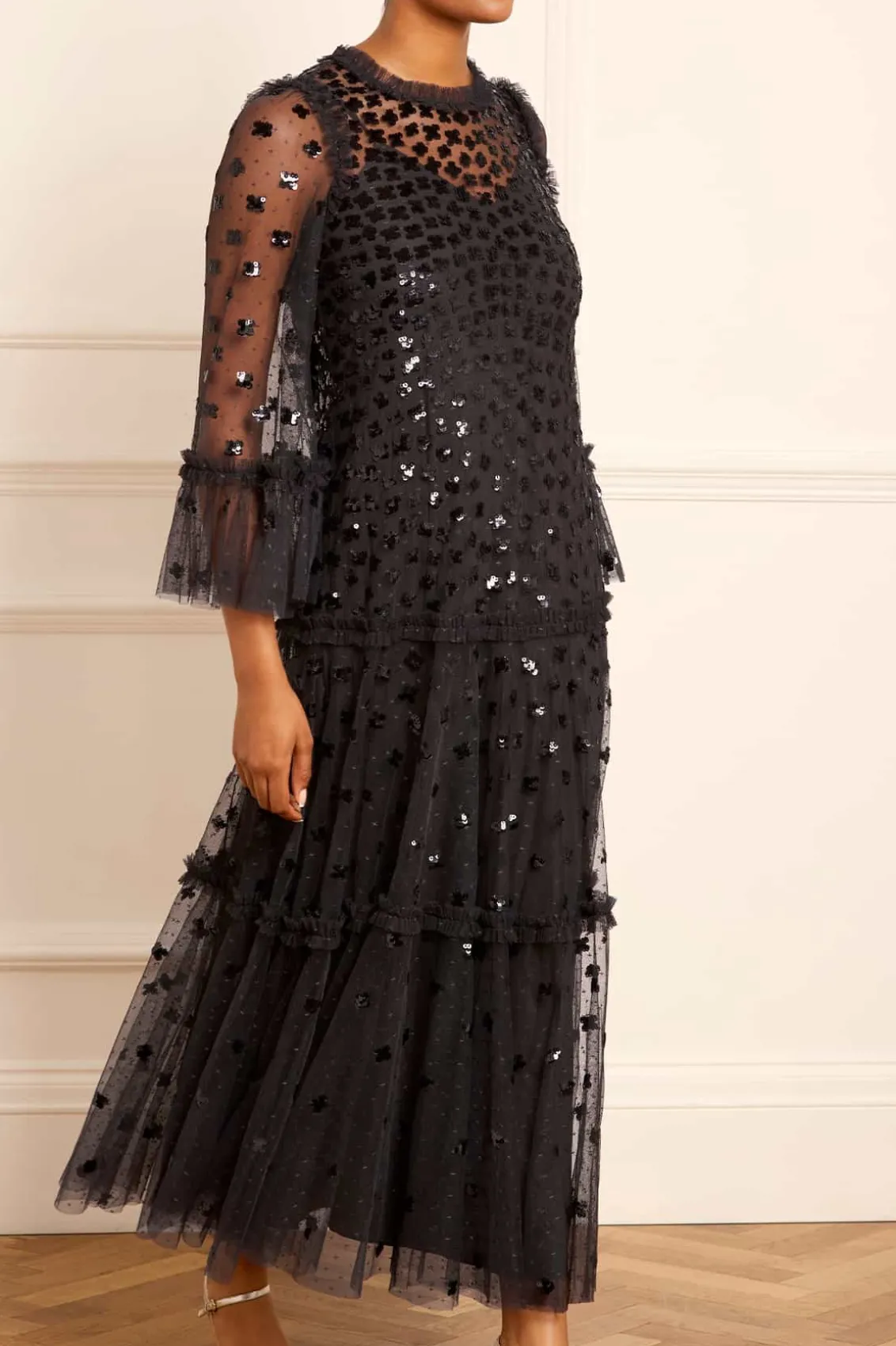Evening Dresses | Embellished Dresses^Needle & Thread Glisten Tiered Ankle Gown Black