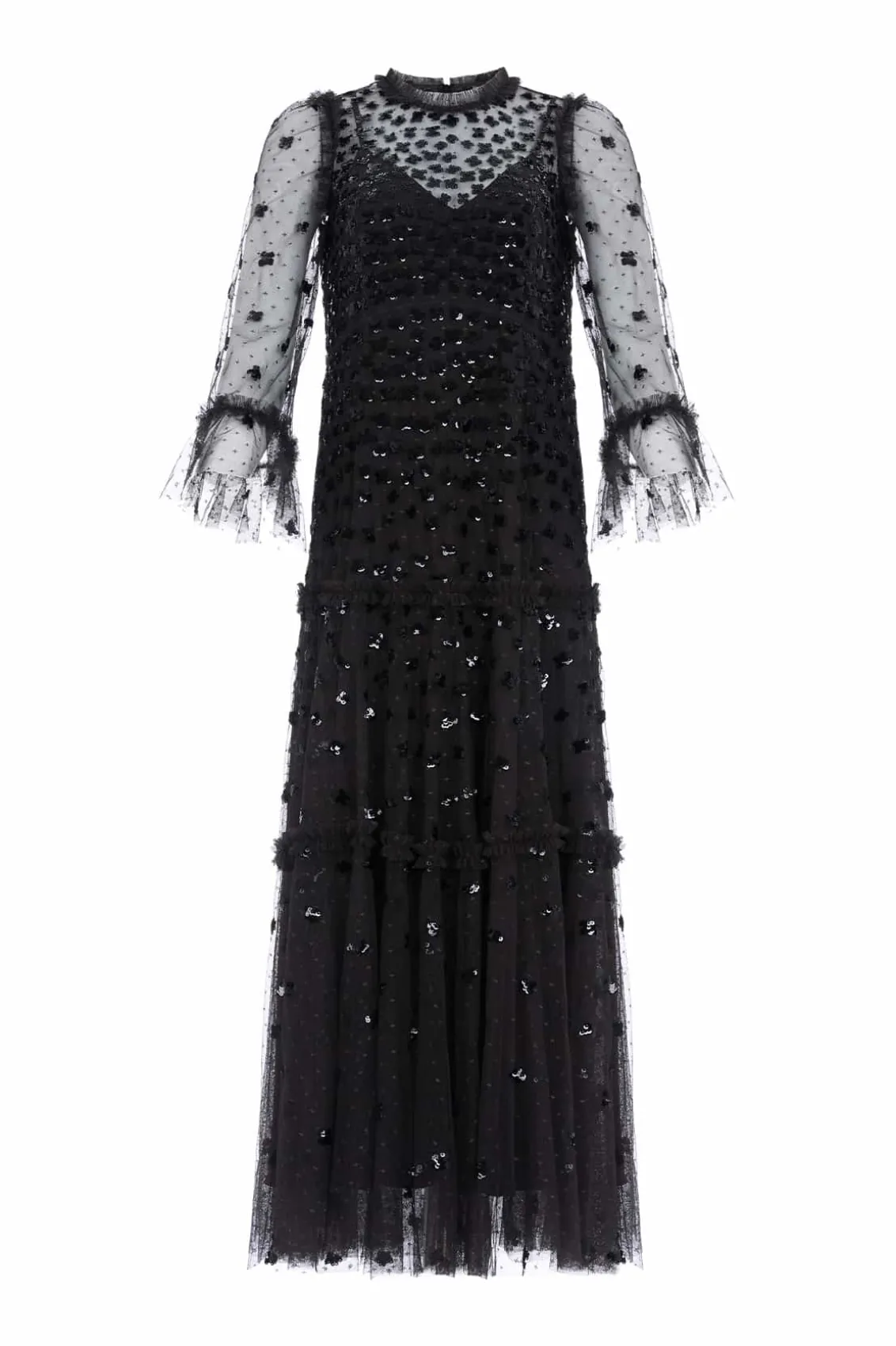Evening Dresses | Embellished Dresses^Needle & Thread Glisten Tiered Ankle Gown Black