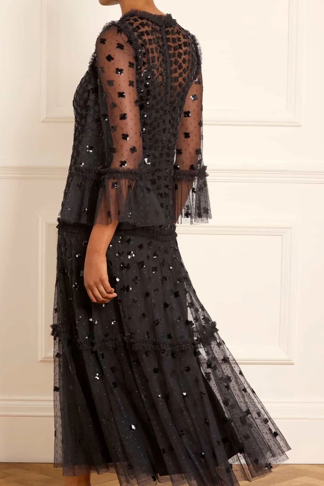 Evening Dresses | Embellished Dresses^Needle & Thread Glisten Tiered Ankle Gown Black
