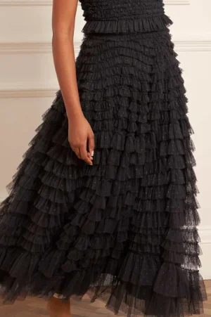 Responsibly Sourced | Skirts^Needle & Thread Hattie Ruffle Ankle Skirt Black