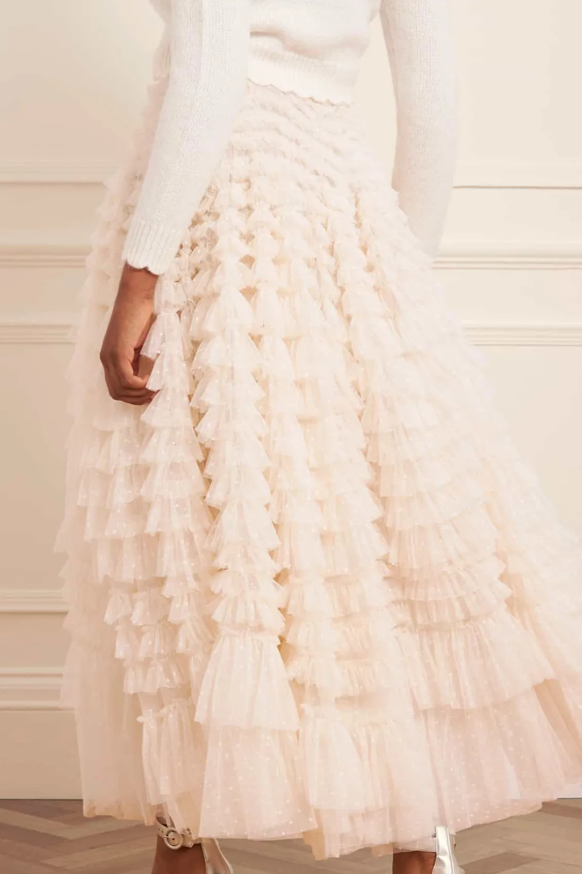 Wedding Wardrobe | Responsibly Sourced^Needle & Thread Hattie Ruffle Ankle Skirt Champagne